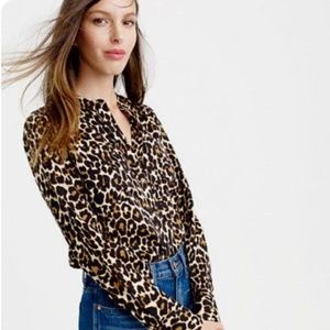 J. Crew Collarless Pocket Top in Leopard